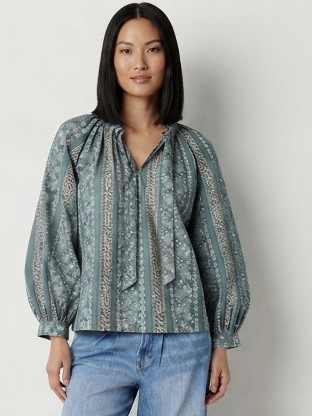 a.n.a Womens Split Tie Neck Long Sleeve Blouse(B46"L 25”)